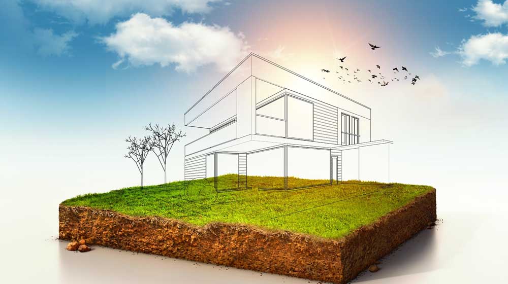 House illustration on top of patch of grass for architects