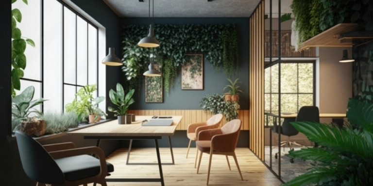 Calming office with plants