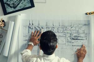 Architect reviewing house blueprint