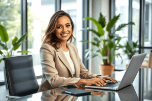 MLO sitting at a desk with laptop