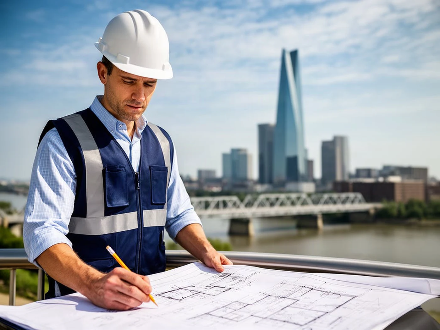 Professional engineer reviewing technical plans for Tennessee engineering work